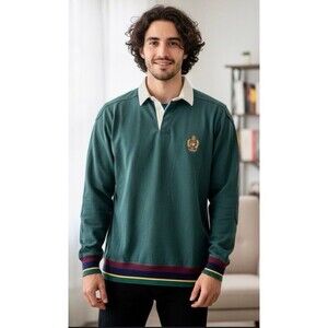 RALPH LAUREN Vintage 80s Green Rugby w/Crest Quilted Shoulder Elbow Pads Medium